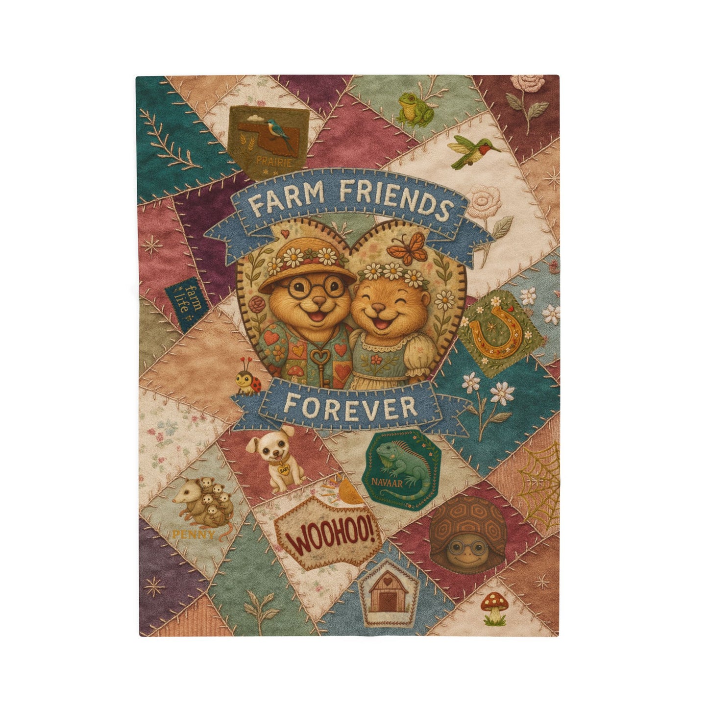 Farm Friends Forever Quilt Microfleece Blanket – 3 Sizes Cozy Microfleece Quilt, Toddler Throw, Comfort Blanket, Favorite Heirloom