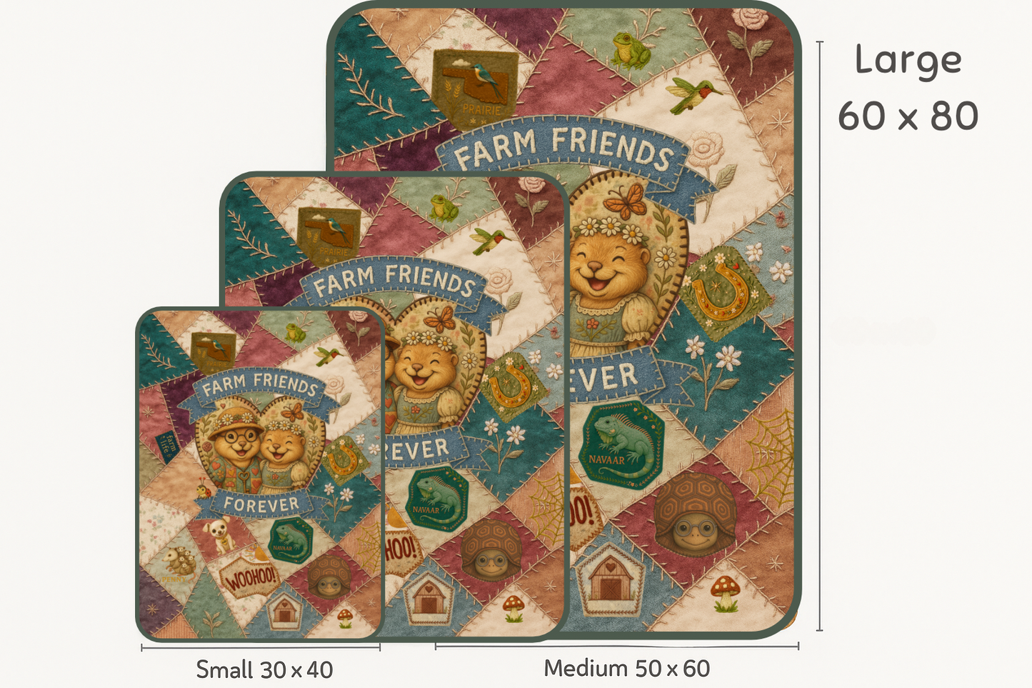 Farm Friends Forever Quilt Microfleece Blanket – 3 Sizes Cozy Microfleece Quilt, Toddler Throw, Comfort Blanket, Favorite Heirloom