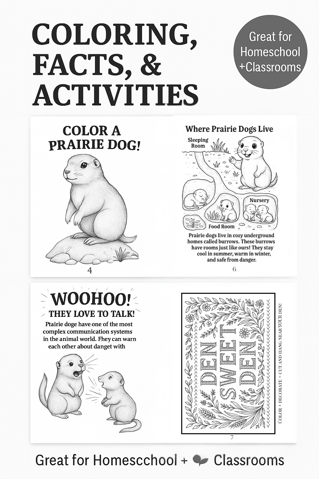 Prairie Dog Facts & Activity Booklet PDF Gentle Coloring Pages + Science for Kids